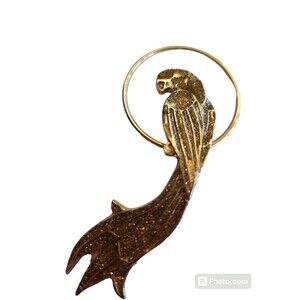 Vintage 1980's Parrot Gold Toned Glitter Enamel Brooch Pin 3"x1"